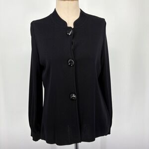 Exclusively Misook Vintage Cardigan M Black Button‎ Down Stand Collar Business